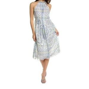 Joie White & Blue Floral 100% Silk Marietta Halter Dress
